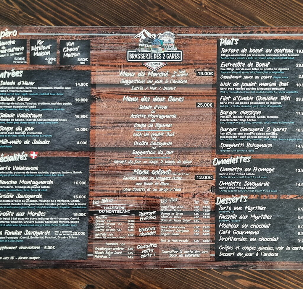 set de table brasserie des 2 gares chamonix