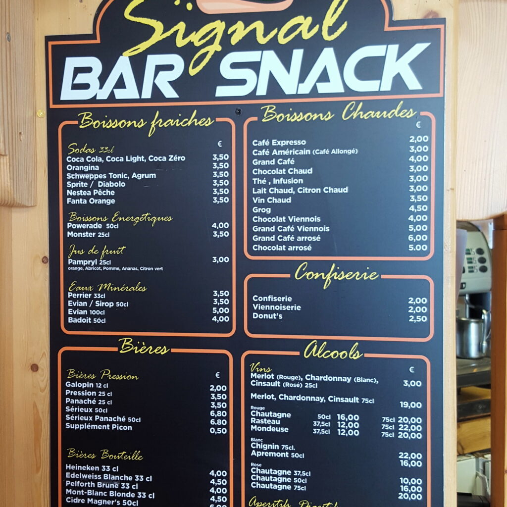 Affichage tarifs Signal Bar Snack