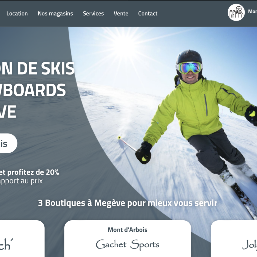 Site web Gachet sports, Location de ski à megève