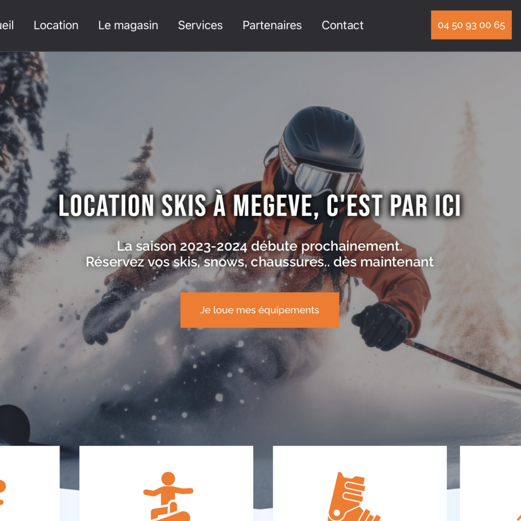 Site web Jeandet Sports, location de ski à megève