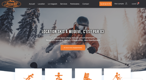 Site web Jeandet Sports, location de ski à megève